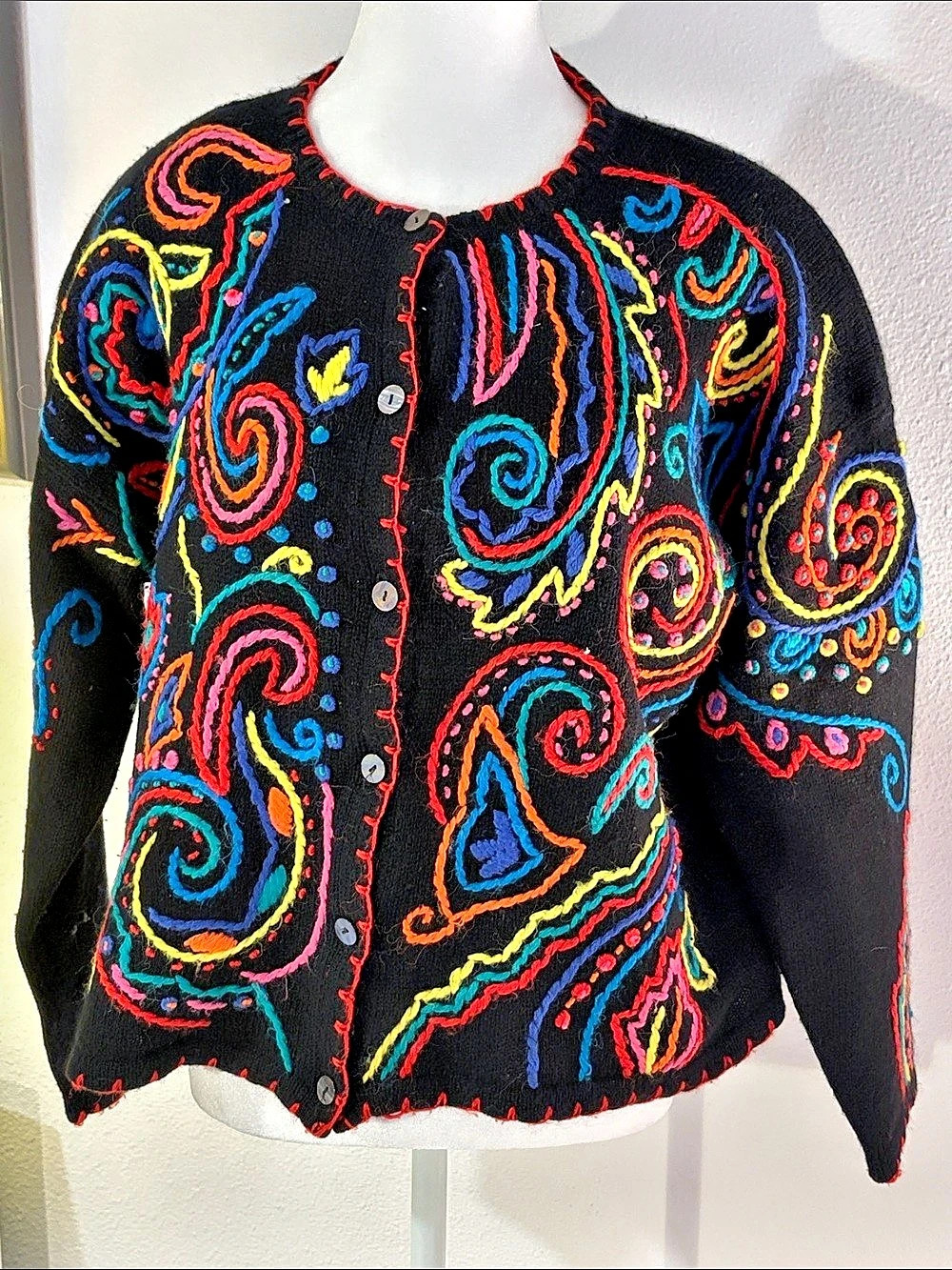 Kitty Hawk by Vivian Wang cardigan Embroidered Paisley Cardigan in Black &